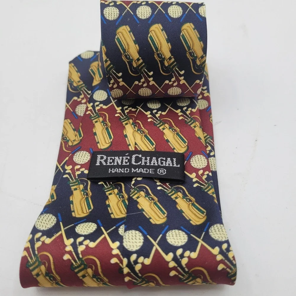 Rene' Chagal Golf Hand Made Handmade Silk Original Novelty Tie Necktie‎